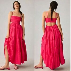 Anthropologie Let Me Be Cutout Tiered Dress Magenta Size XXS